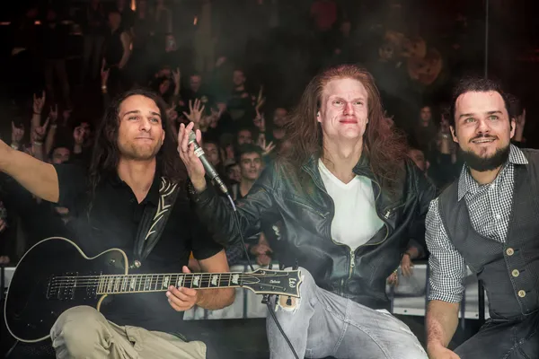 Exit Empire on stage in front of the crowd at Rocanotherworld 2018: Timmy Ruzicka, Rafael Eimut and Premek Ruzicka